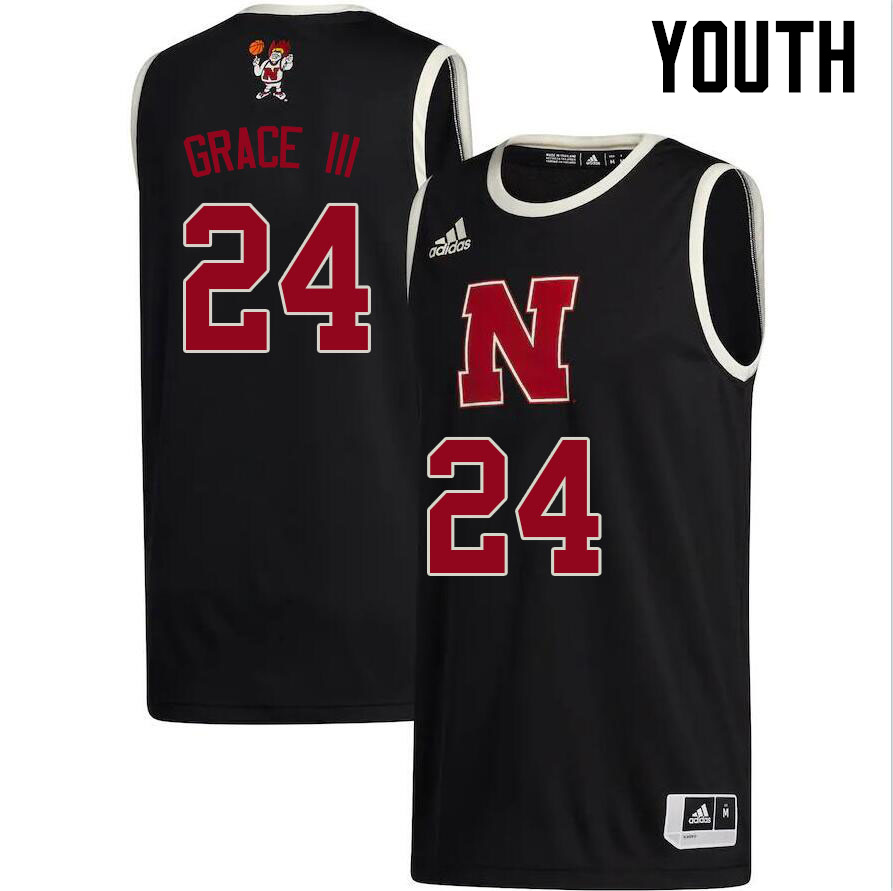 Youth #24 Jeffrey Grace III Nebraska Cornhuskers College Basketball Jerseys Sale-Black - Click Image to Close